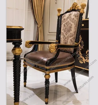 Luxury classic dining black italian marble dining table rose gold dining chair