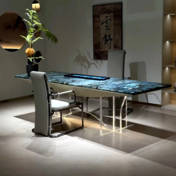 Luxus hinterleuchtet durchscheinend Steinblau Es und Couchtisch