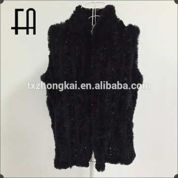 Factory direct wholesale price acrylic knit rabbit knitted fur vest