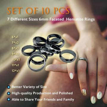100PCS Hematite Magnetic Band Rings Vintage Crystal Finger Smooth Round Donut Ring for Women Men 6MM Width