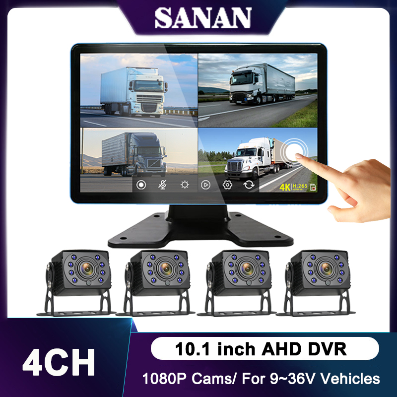 10.1 inch 4 channel vehicle monitor system with 2.5D touch/IR Night Vision/Mirror image/Loop Record