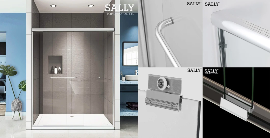 Puerta de ducha deslizante de vidrio templado transparente de Sally para ducha deslizante para la ducha de baño.