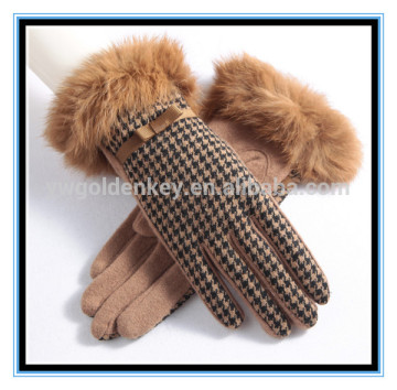 2016 best seller winter plaid patchwork faux fur finger gloves