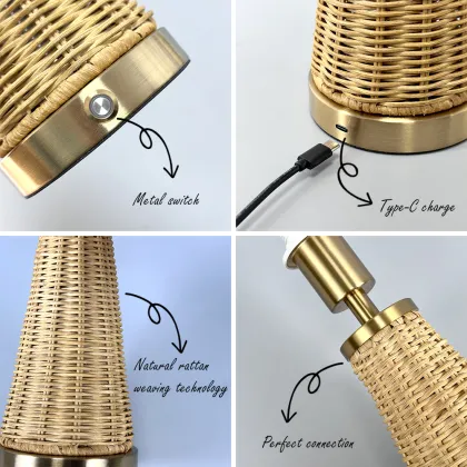 Nordic 5200mAh Rattan Table Lamp for Home, Office & Wedding Decorations