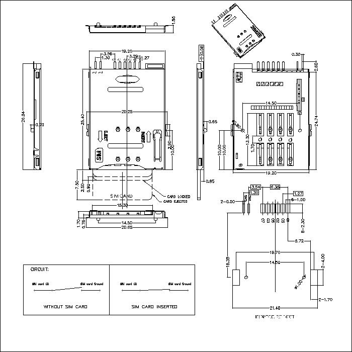 SIM series 8Pin with boss 1.85mm height connector ATK-SIM8B185A010