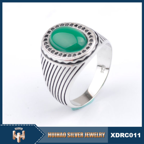 hot selling green stone design elegant Indian men ring 925 sterling silver