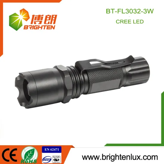 Factory Supply High Quality 3 Mode light Strobe Zoom Focus Portable Aluminum Tactical 3W Cree XPE High Power led Torch with Clip