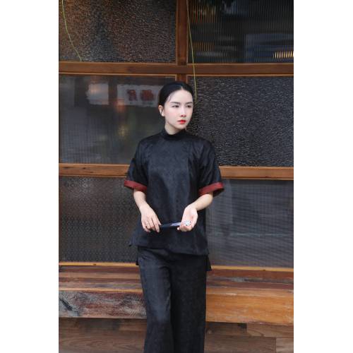 Shisanchai Zhaokong Xiyu Xiangyunsha Топ с воротником-стойкой и короткими рукавами