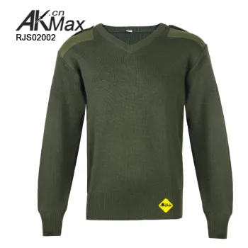 Olive Green Knit Wool Sweater Men's Tactical Pullover Jumper Crew Neck Winter