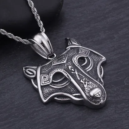 Stainless Steel Mens Viking Wolf Necklace
