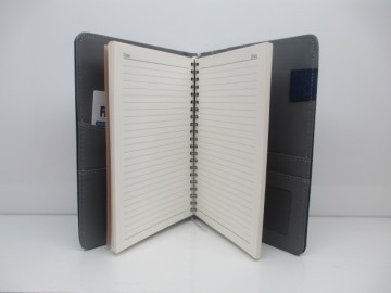 2014 Summer Hot Selling Good Quality Blue Leather Notebook with Card pocket ,Diary Paper,and Pen Holder