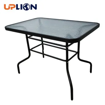 Uplion Modern Rectangular Outdoor Bistro Coffee Table - Tempered Glass and Steel for Patio & Garden