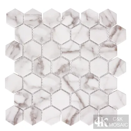 Nature Calacatta Gold Hexagon Printing Glass Mosaic