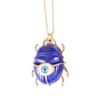Lapis Lazuli Golden Beetle Eye Pendant Necklace 45CM Chain