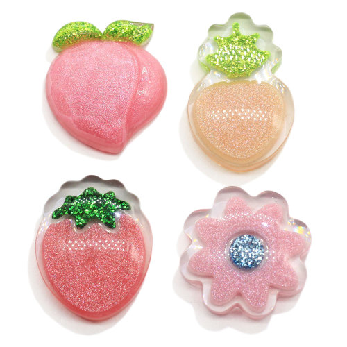 Nouveau arrivé en gros résine fruits décoration mode fleurs Flatback perles rose pêche bijoux ornement accessoires