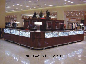 Elegant  jewelry kiosk display counters or showcase with LED lights in stores and malls