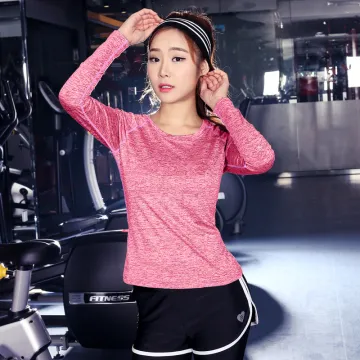 Custom design t shirt wholesale China 90% polyester 10% spandex long sleeve fitness t shirt for women