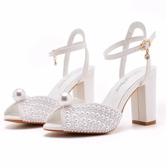 9CM Thick Heel White High Heeled Sandals: Perfect Bridal & Bridesmaid Footwear for Summer 2024