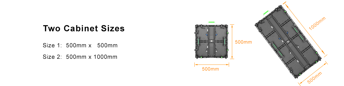 Two cabinet sizes Rental LED tradeshow display Explanation