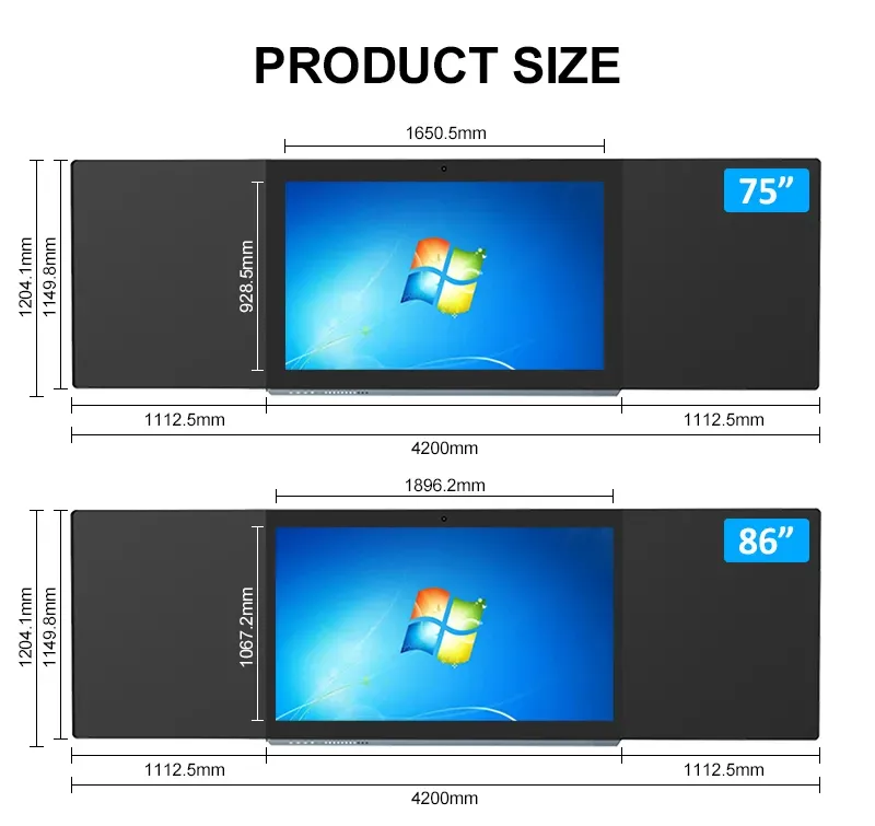75/86 Inch LED LCD Dual System Touch Screen Smart Blackboard