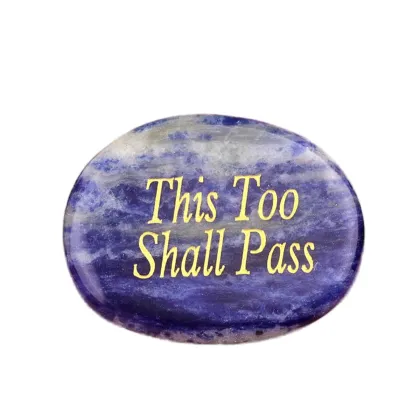 35X45MM Oval Engraved Inspirational Words(This too Shall Pass) Reiki Healing Crystal Carved Inspirational Word Worry Stone
