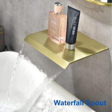 Wall Mount Brushed gold Bathroom Waterfall Faucet