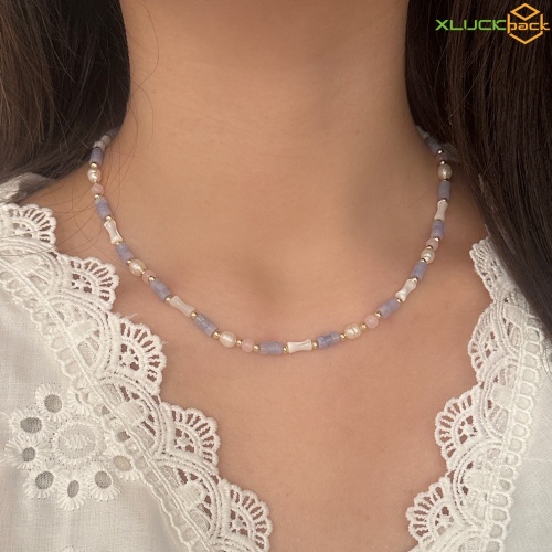 18k Gold Plated purple agate freshwater pearl Necklace