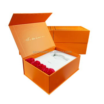 Customized Rose Decorated Watch Jewelry Gift Box with Magnetic Closure and Hot Stamping Love Messages