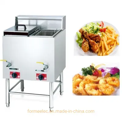 Kitchen Equipment 1-Tank 2-Basket Vertical Gas Fryer 27L Free Standing Gas Fryer
