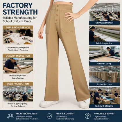 Girls High Waist Button Fly School Uniform