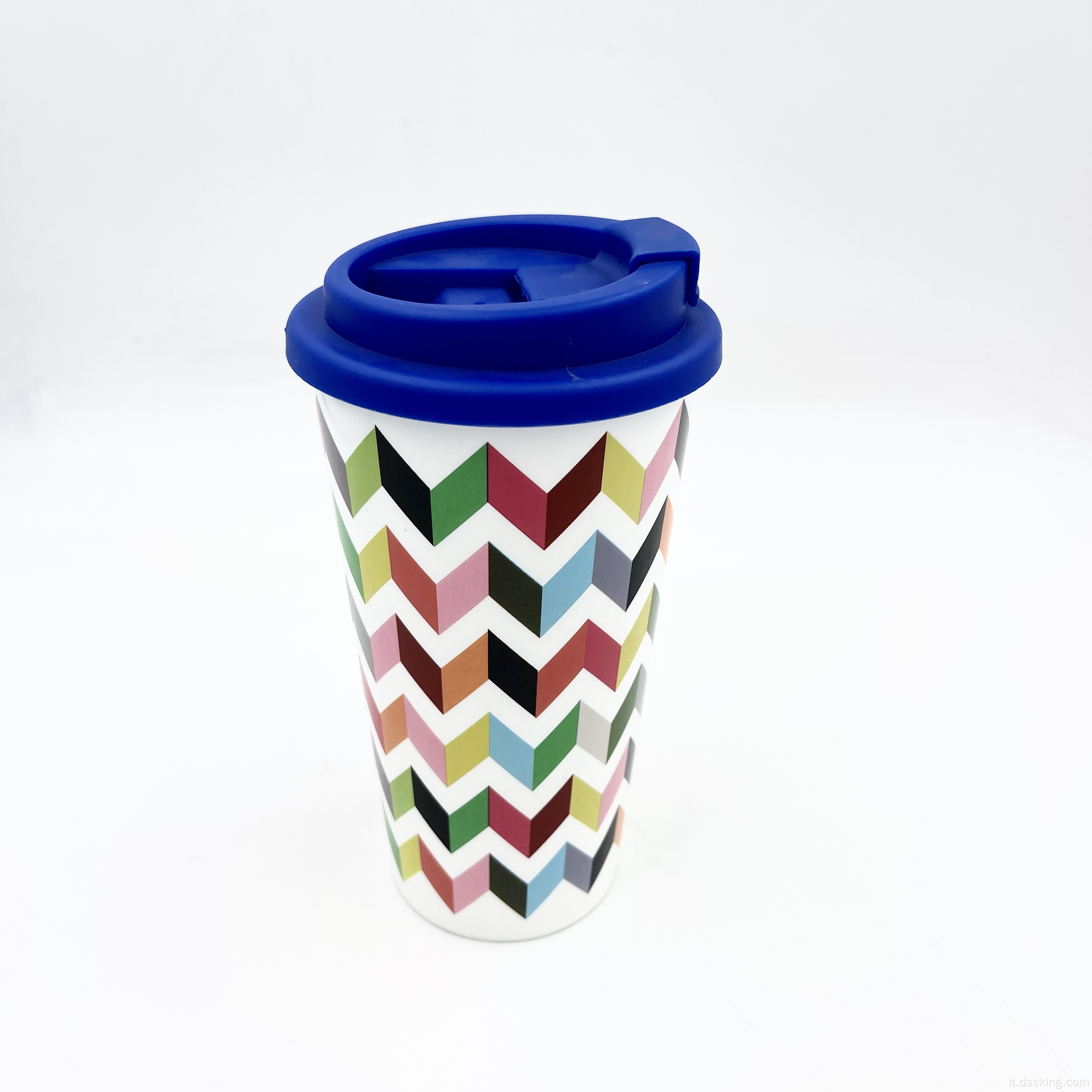 BPA con stampato personalizzato eco-friendly BPA a doppia caffè da 16 once con coperchio