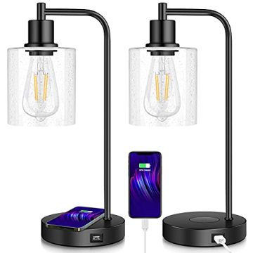 Factory Direct Nordic Modern Modern Design Glass Lampenschein Touch -Steuerungstischlampen mit 2 USB -Anschlüssen - dimmbare Nachtlampen