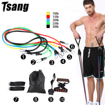 Tsang11pcs Pull Rope Resistance Bands Men Gym Sport Fitness Equipment Yoga Training Exercise Elastic Bands Fitness with Bag