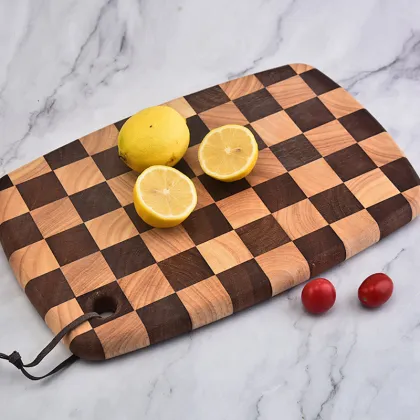 Hot-Selling Double-Sided Checkerboard Pattern Rubber Wood and Carbonized Rubber Wood Cutting Board