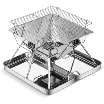 Portable 304 Stainless Steel Camping Charcoal Grill with Carrying Bag for Hiking and Travel