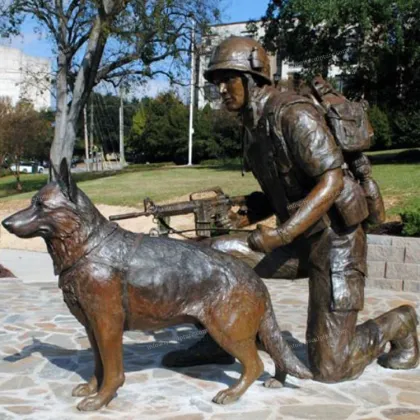 Most popular metal copper brass soldier statues soldier and dog figurine for sale