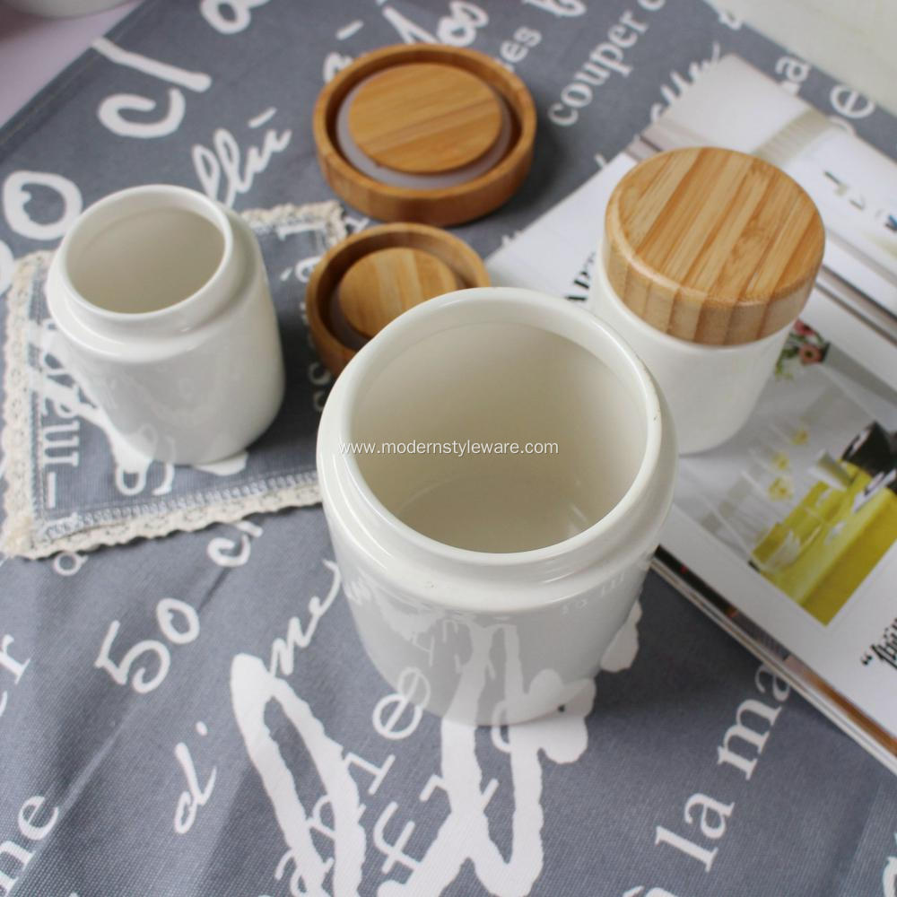 Ceramic Tea Coffee Sugar Storage Jars Wood Lid