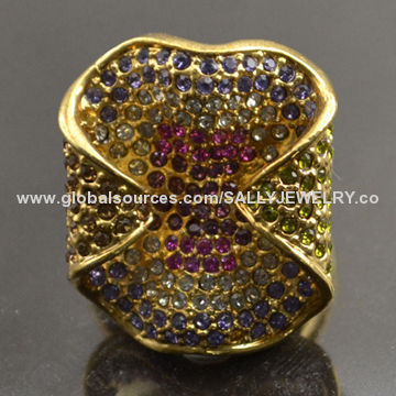 Diamante Colorful Rhinestone Rings, Lead- and Nickel-free, OEM Orders are Welcome