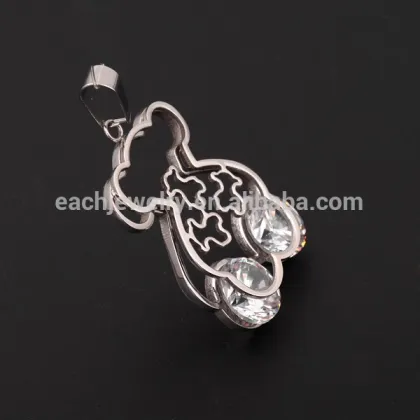 2015 Latest Design Fashion Stainless Steel Jewelry Imitation Shinning Big Diamond Bear Pendant