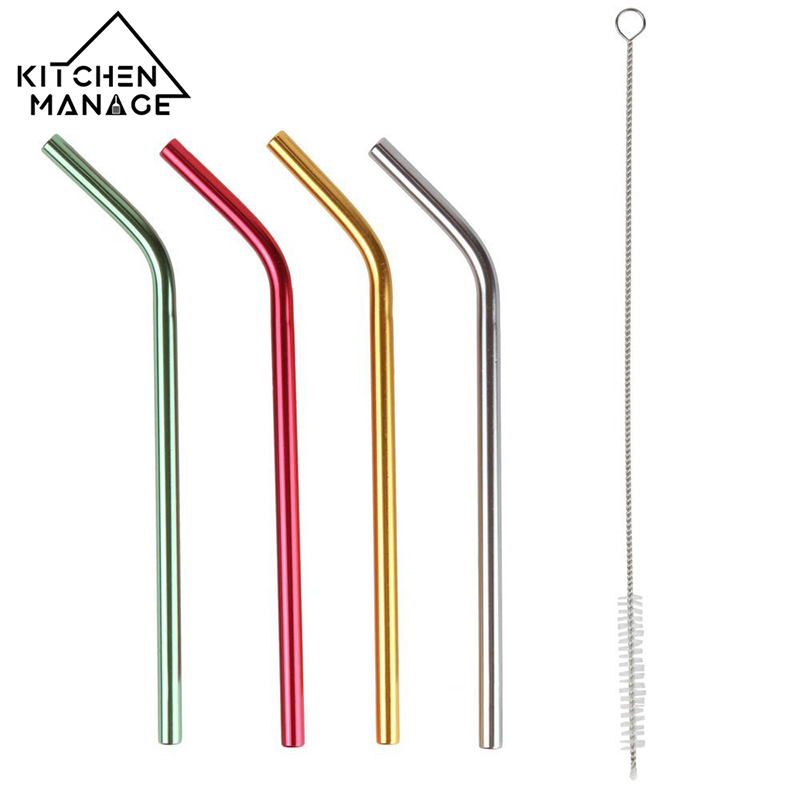 Curved and Straight Alumina Straw with Cleaning Brush