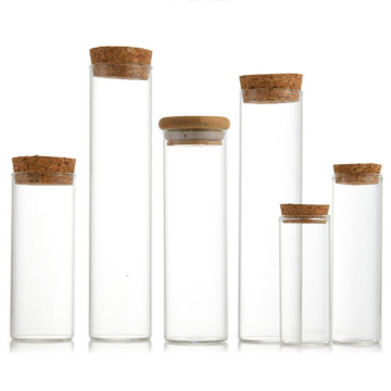 Clear tubular vial glass tube vial with cork