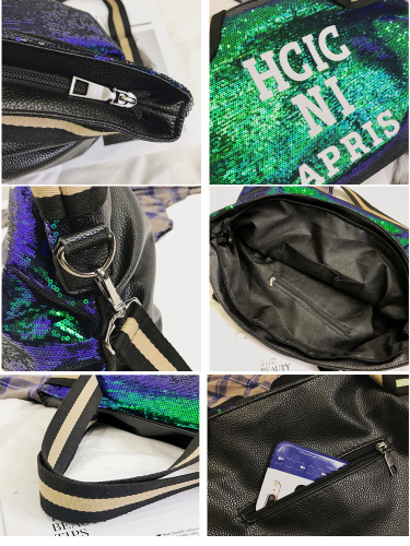 IKSNAIL Fashion Women Reversible Sequins Leather Gym Bags For Fitness Sports Bag Shoulder Crossbody Bag Travel Duffel Handbag