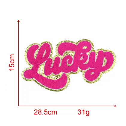 Wholesale Large Chenille Patches - White Green Lucky Letter Patch for Clothing