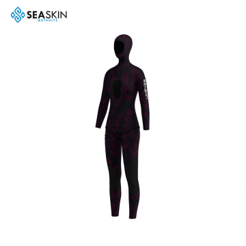 SeaSkin de manga longa de corpo inteiro com capuz de duas peças Camar de traje de mergulho de lança de 7 mm para homens para homens