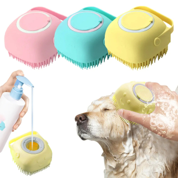 Pet Bath Brush & Shampoo Dispenser for Grooming Dogs and Cats