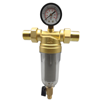 Huifa Whole House Stainless Steel Mesh Brass Water Pre Filter with Pressure Gauge