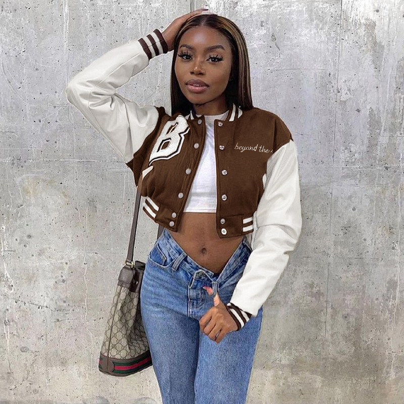 Custom Logo Ladies Vintage Short Baseball Jacket 2021