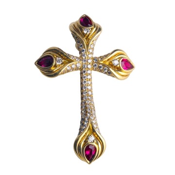 Customizable 925 Silver Jewelry with Red Gemstone Pendants - Gold Plated Moissanite Cross Necklace