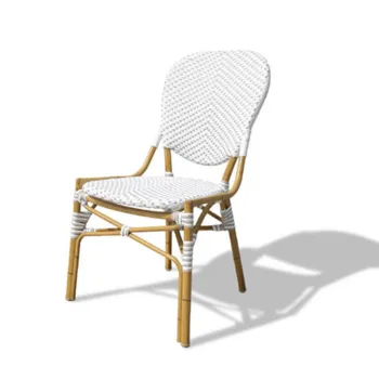 Stackable Outdoor PE Rattan Chairs with Wood Grain Aluminum Tubes - Ideal for French Cafe, Restaurants, and Coffee Tables