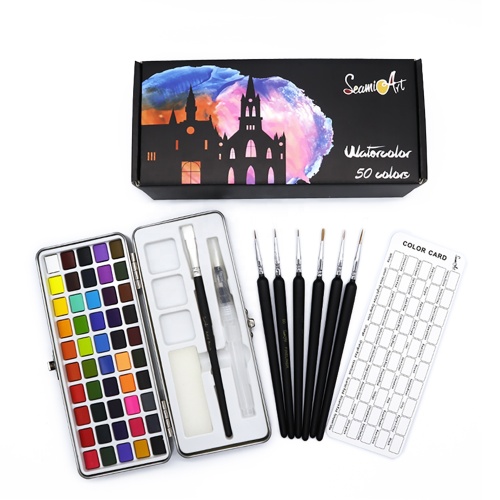 50 Farben Aquarellfarbe und Pinselgeschenkset